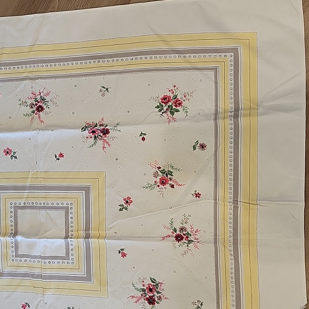 Vintage Floral Square Tablecloth with Yellow and Pink Rose Accents - Picture 2 of 12